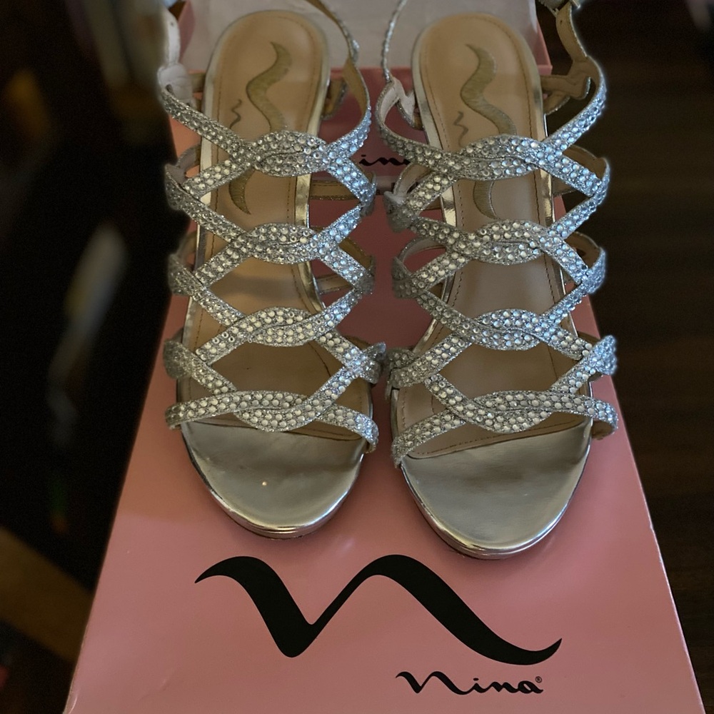 Nina Silver Glitter Strappy Sandals